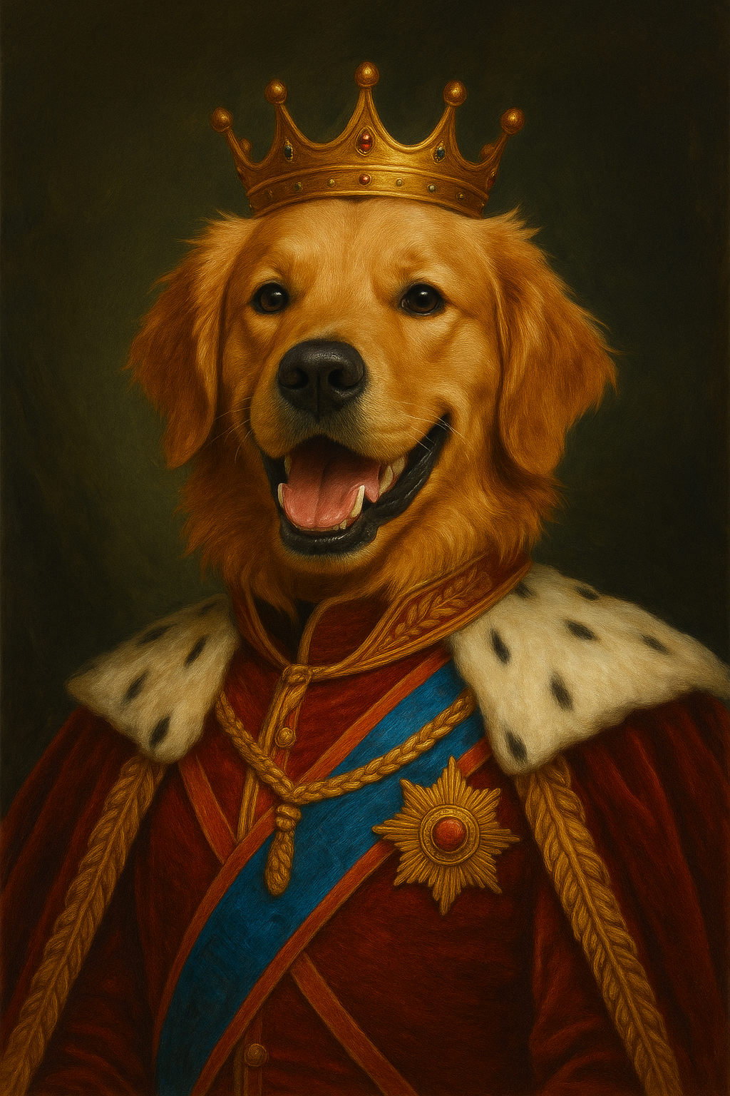 Royal pet portrait with pet in costume β unique digital artwork for pets across Australia