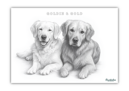 Fine pencil sketch portrait of two pets – monochrome memorial artwork digitally-drawn by Aussie artists